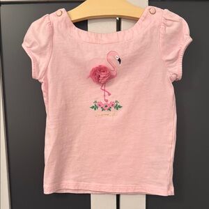 Janie and Jack Girls 5T Pink Flamingo Flower Applique' Top